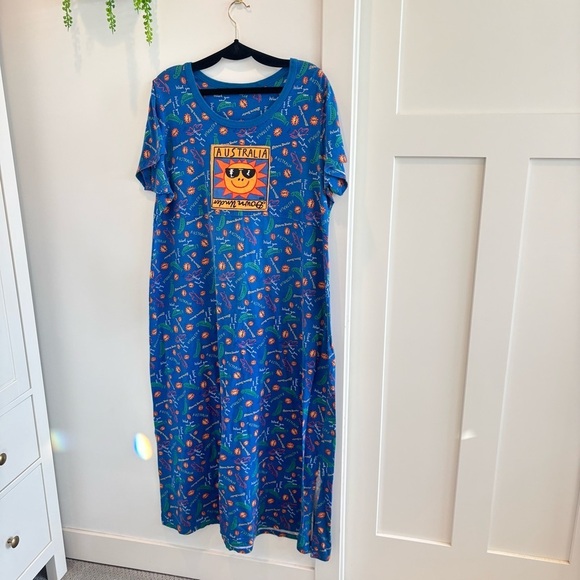 Australia 80's 90's Women's Short Sleeve Mumu Dress Vacation Down Under Boho OS - Picture 2 of 10